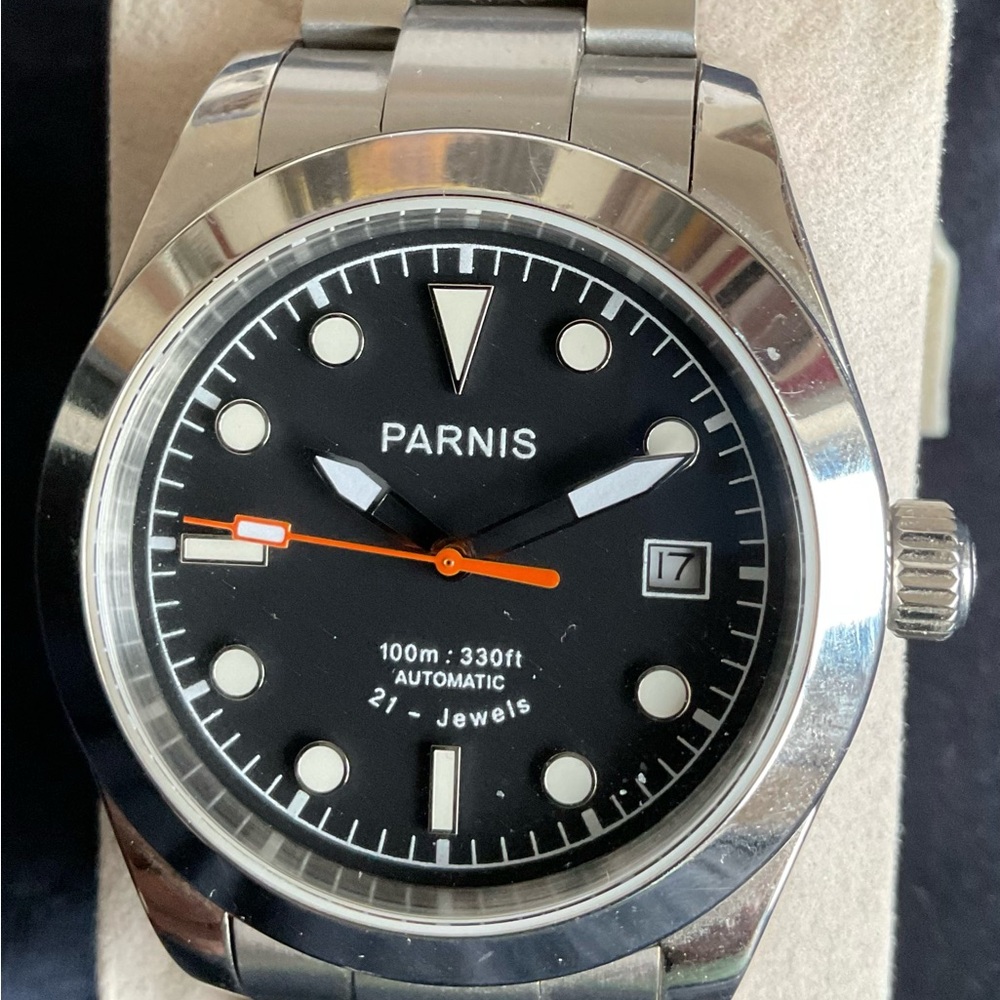 Superb Parnis Automatic 38mm Date Watch EUC Extra Links